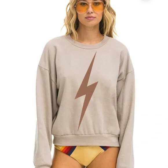 Whole Set! Aviator Nation Beige Lightning Bolt Sweat - Picture 1 of 7